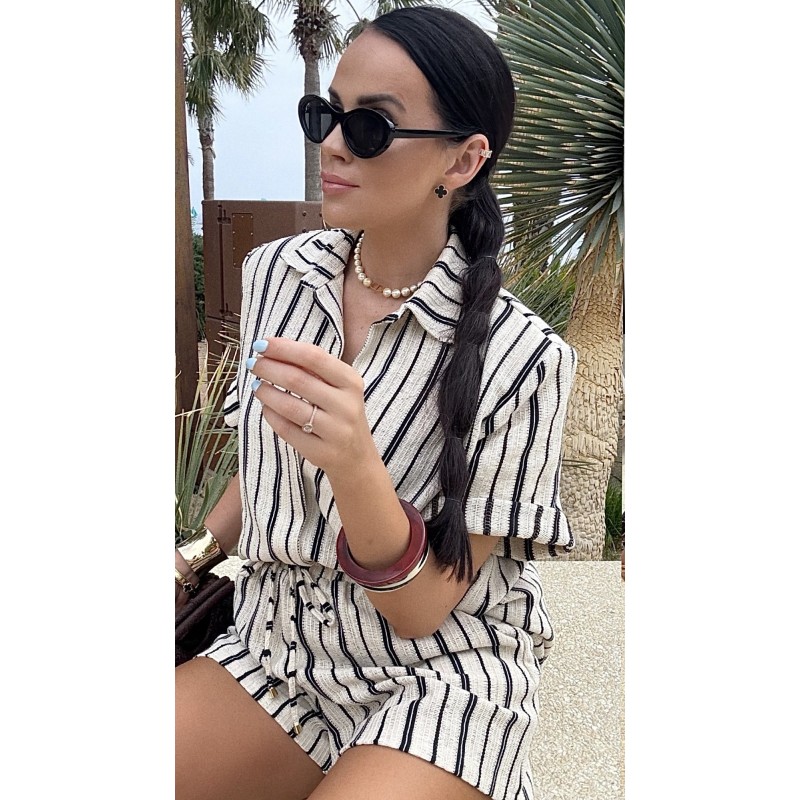 Lniany set Stripes bezowo czarny Lniany set Stripes bezowo czarny