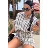 Lniany set Stripes bezowo czarny