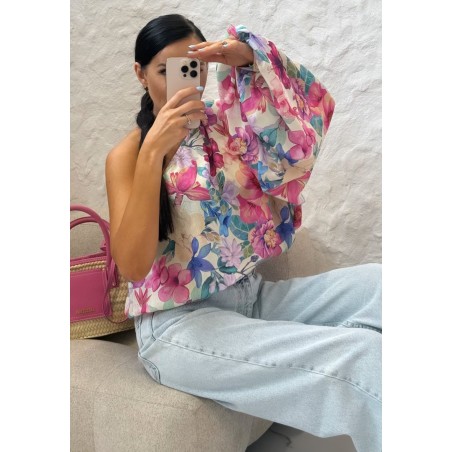 Bluzka na 1 ramie z bufiastym rekawem Flowers