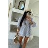 Lniany set w paski granatowy