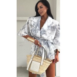 Lniany set Meduza kimono szary