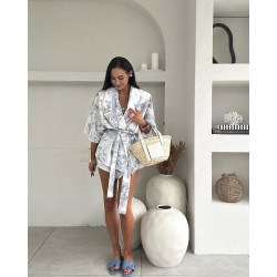 Lniany set Meduza kimono szary