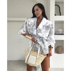 Lniany set Meduza kimono szary