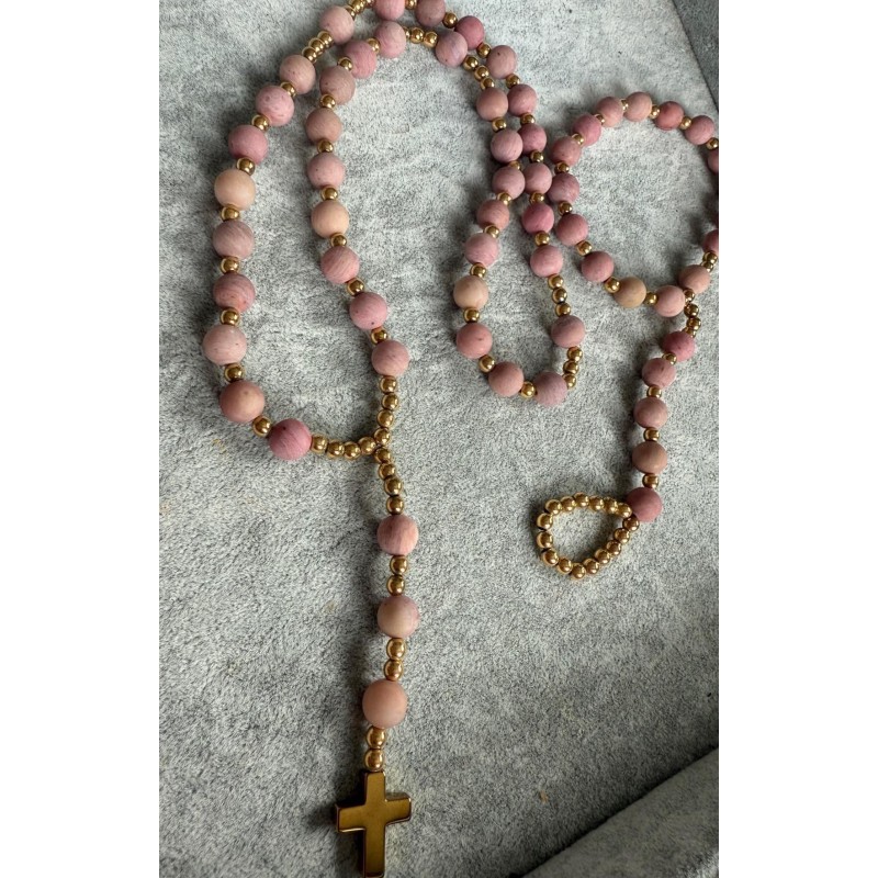 Rozowy set rozaniec krotszy  + bransoletka