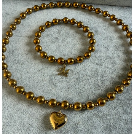 Naszyjnik zloty hematyt z serduszkiem