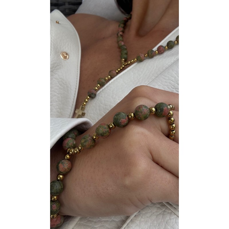 Bransoletka na palec oliwkowo koralowa