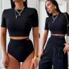 Prazkowany set  La Milla Top + majtk z haftem( czarny lub brazowy)