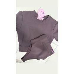 Prazkowany set  La Milla Top + majtk z haftem( czarny lub brazowy)