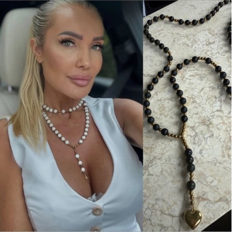 Podwojny dlugi naszyjnik z sercem( bialym lub zlotym)