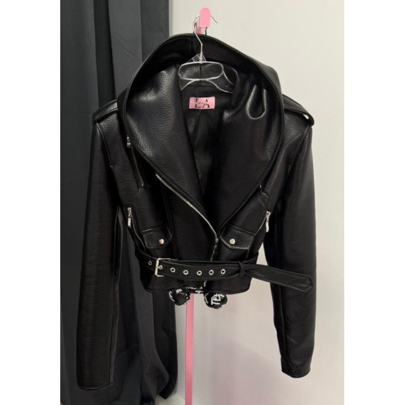 Ramoneska z kapturem eko skora czarna