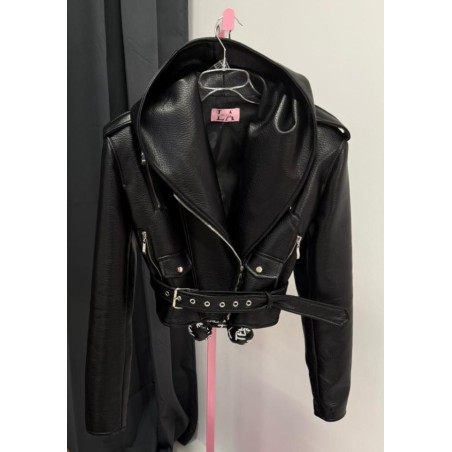 Ramoneska z kapturem eko skora czarna