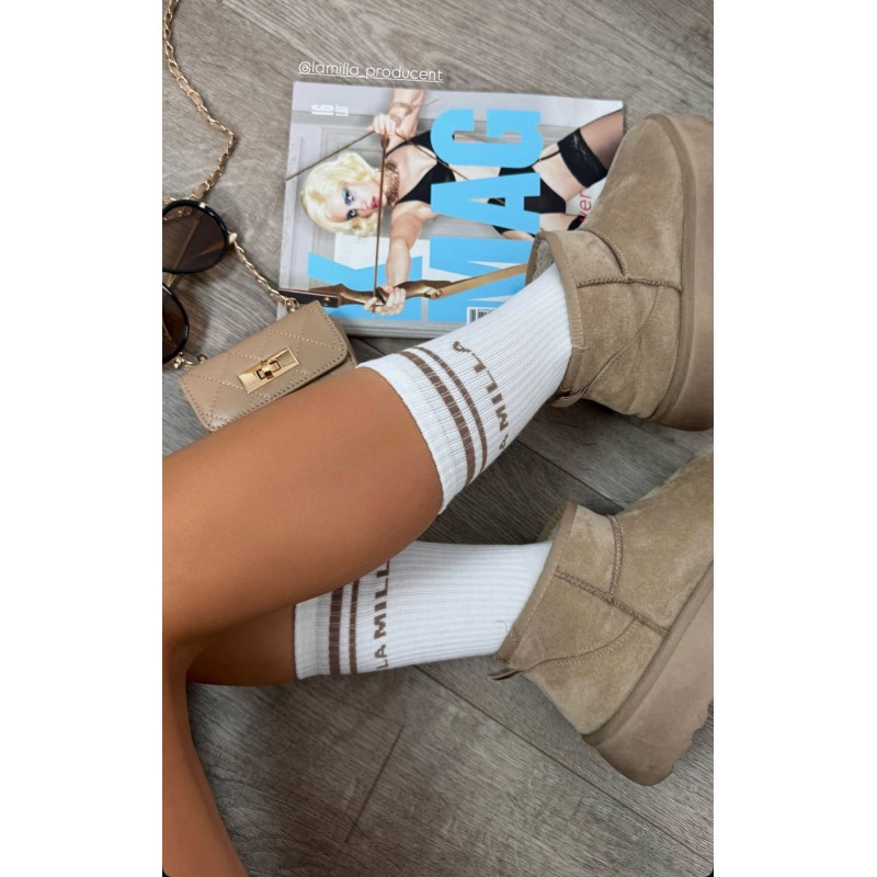 Skarpetki dlugie biel z brazem lub bezem