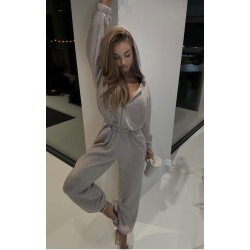 Sweterkowy kombinezon Gath z kapturem mocca melanz  jasna