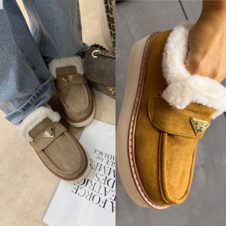 Mokasyny zimowe z futerkiem karmelowe  39