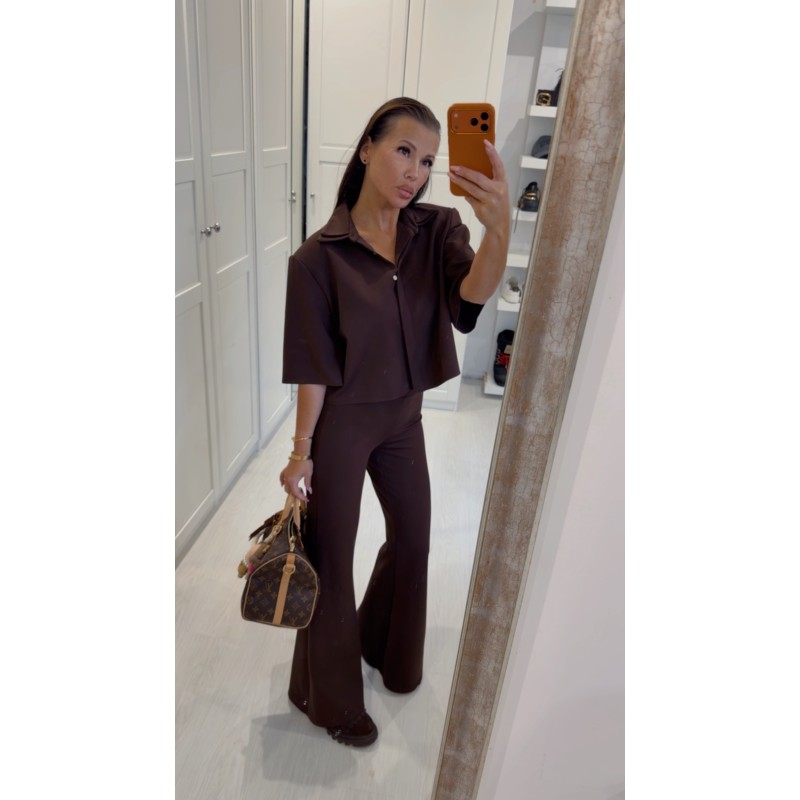 Komplet  Lamilla dzwony + krotka koszula Choco