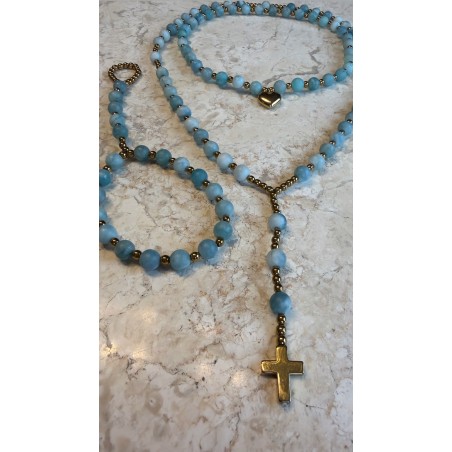Turkus mat - choker, rozaniec + bransoletka
