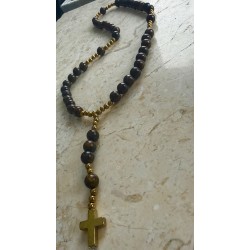Rozaniec z kamieni naturalnych brazowy ( mniej zlotych przekladek)