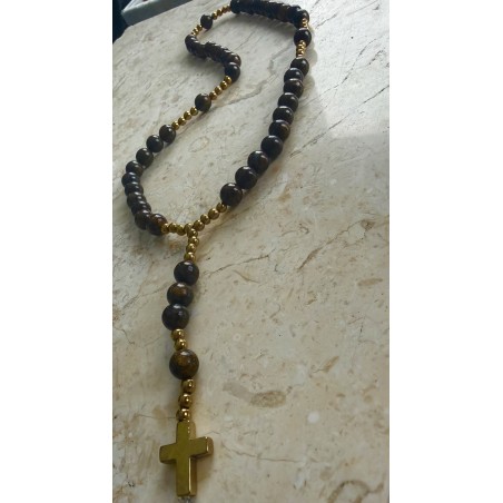 Rozaniec z kamieni naturalnych brazowy ( mniej zlotych przekladek)