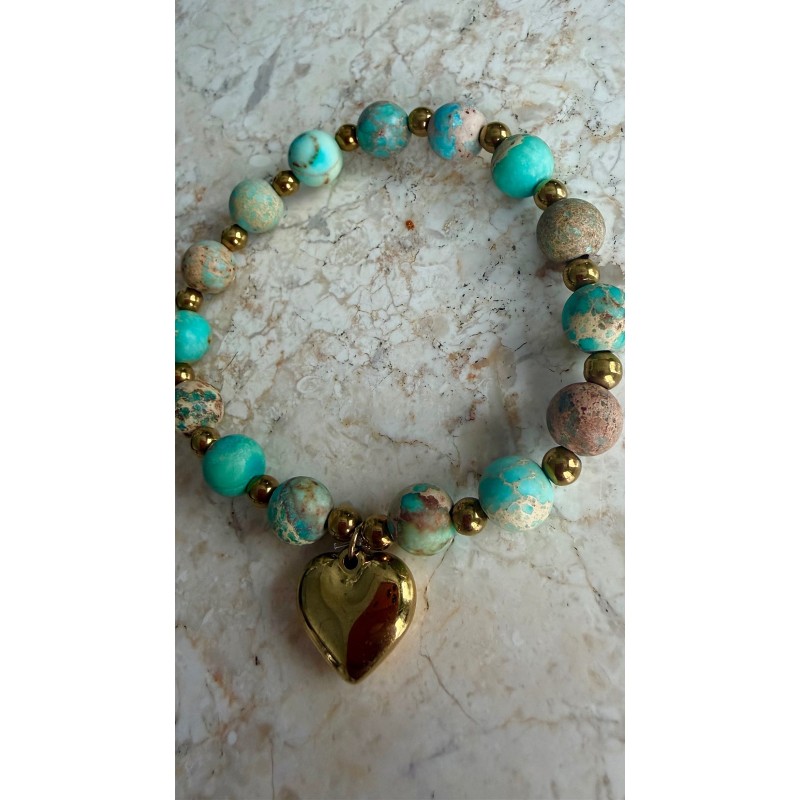 Bransoletka turkusowa mozaika z sercem