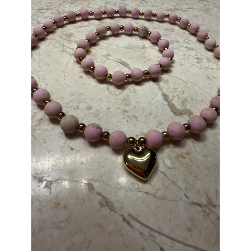 Pudrowy zestaw choker + bransoletka klasyk