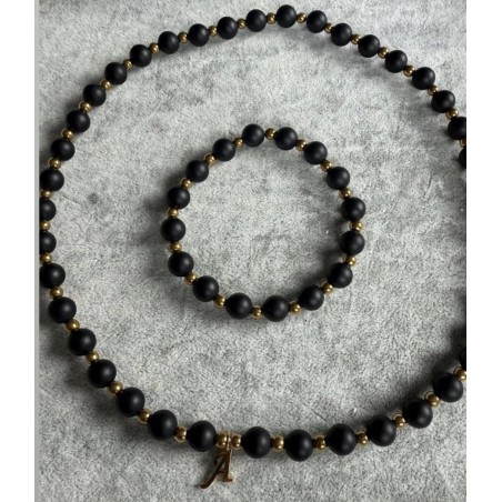 Zestaw z onyksu choker z literka + bransoletka klasyczna
