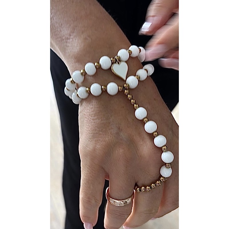 Zestaw 2 bialych bransoletek ( serce + na palec)