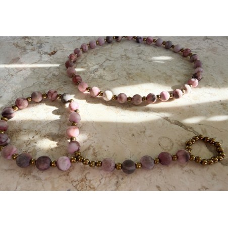 Naszyinik + bransoletka na palec ( szaro rozowy)