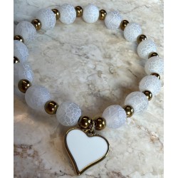 Bransoletka agat trawiony z bialym lub zlotym sercem