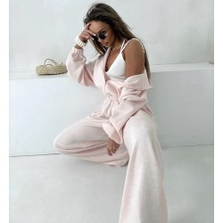 Sweterkowy kombinezon Gath puder szeroka nogawka