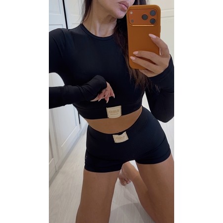 Prazkowana bielizna Emo czarna z bezowa naszywka