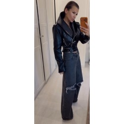 Ramoneska z kapturem eko skora czarna