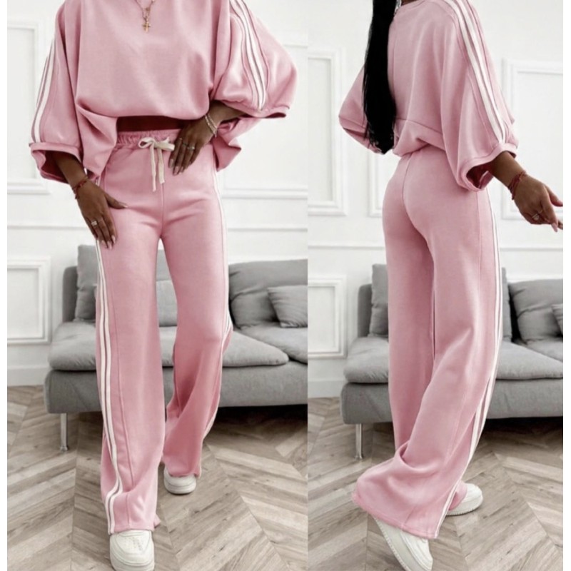 Komplet z lampasem róż