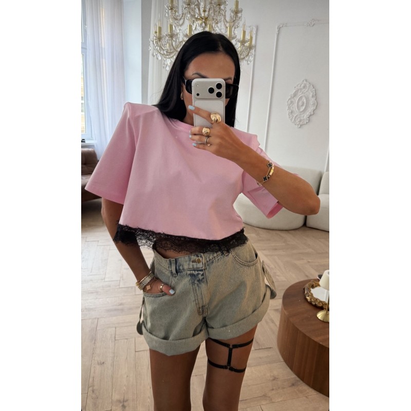 Tshirt  Lamilla z koronka rozowy