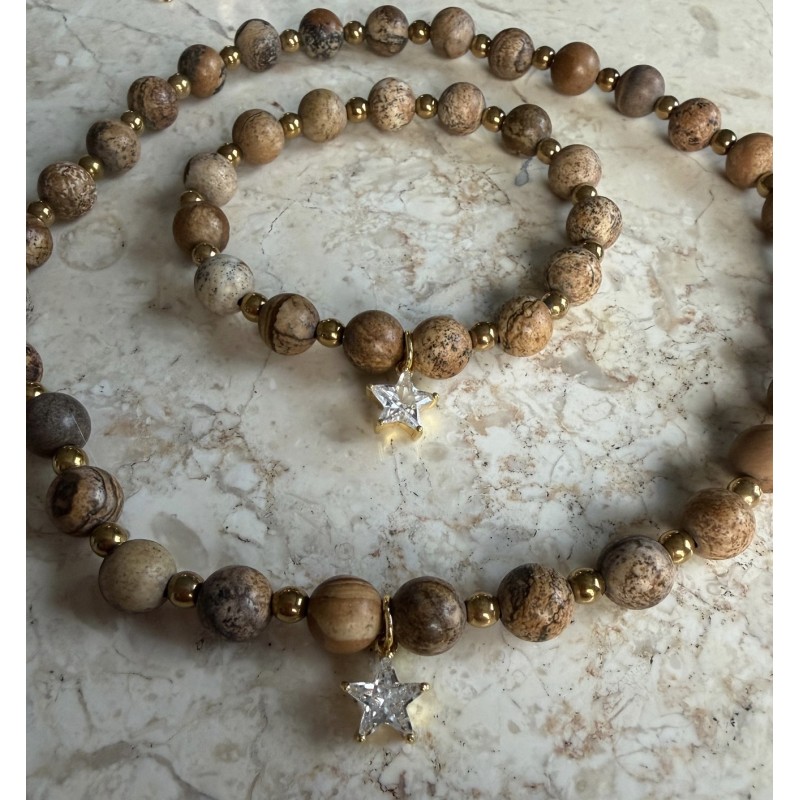 Zestaw bezowa mozaika z cyrkoniowa gwiazdka