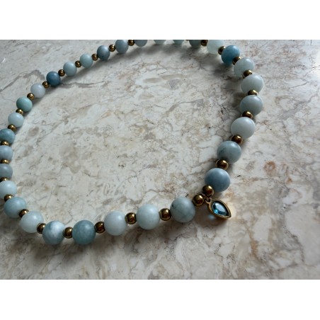 Blekitny choker z turkusowa lezka cyrkonia