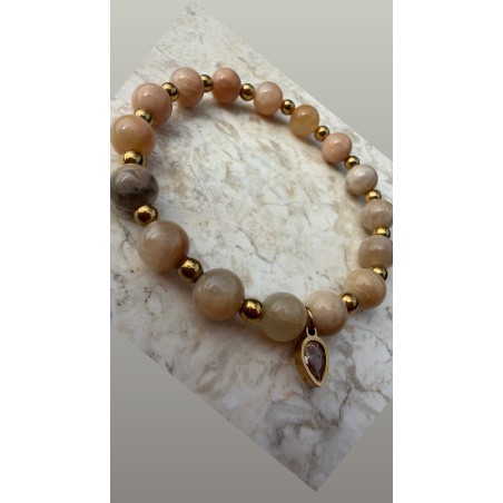 Bransoletka kamien sloneczny z bezowa cyrkonia