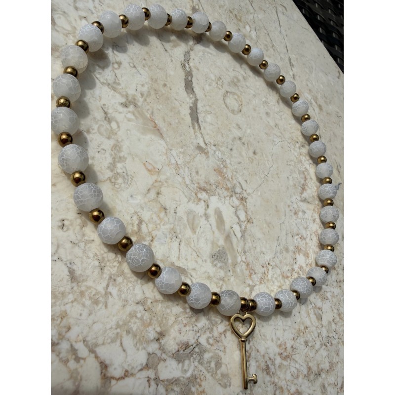 Choker agat  trawiony z  kluczykiem